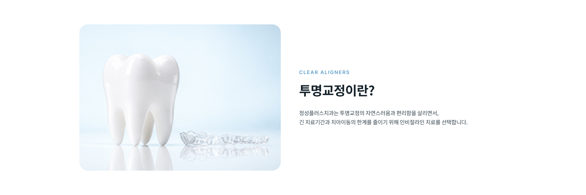 정성플러스치과 투명교정의 교정과 전문의 협진, 맞춤형 투명장치, 자유로운 탈착과 단계별 치아 이동 특징